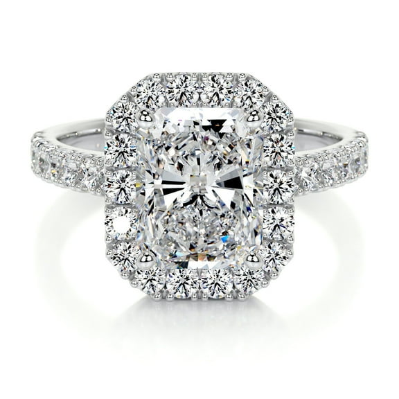 Edge Jewel 2 Ct Radiant Excellent Cut Moissanite Ring for Her - 14K White Gold Plated Ring - Gift for Her - Halo Engagement Ring for Her - Eternity Style Ring - Bridal Set Moissanite Ring