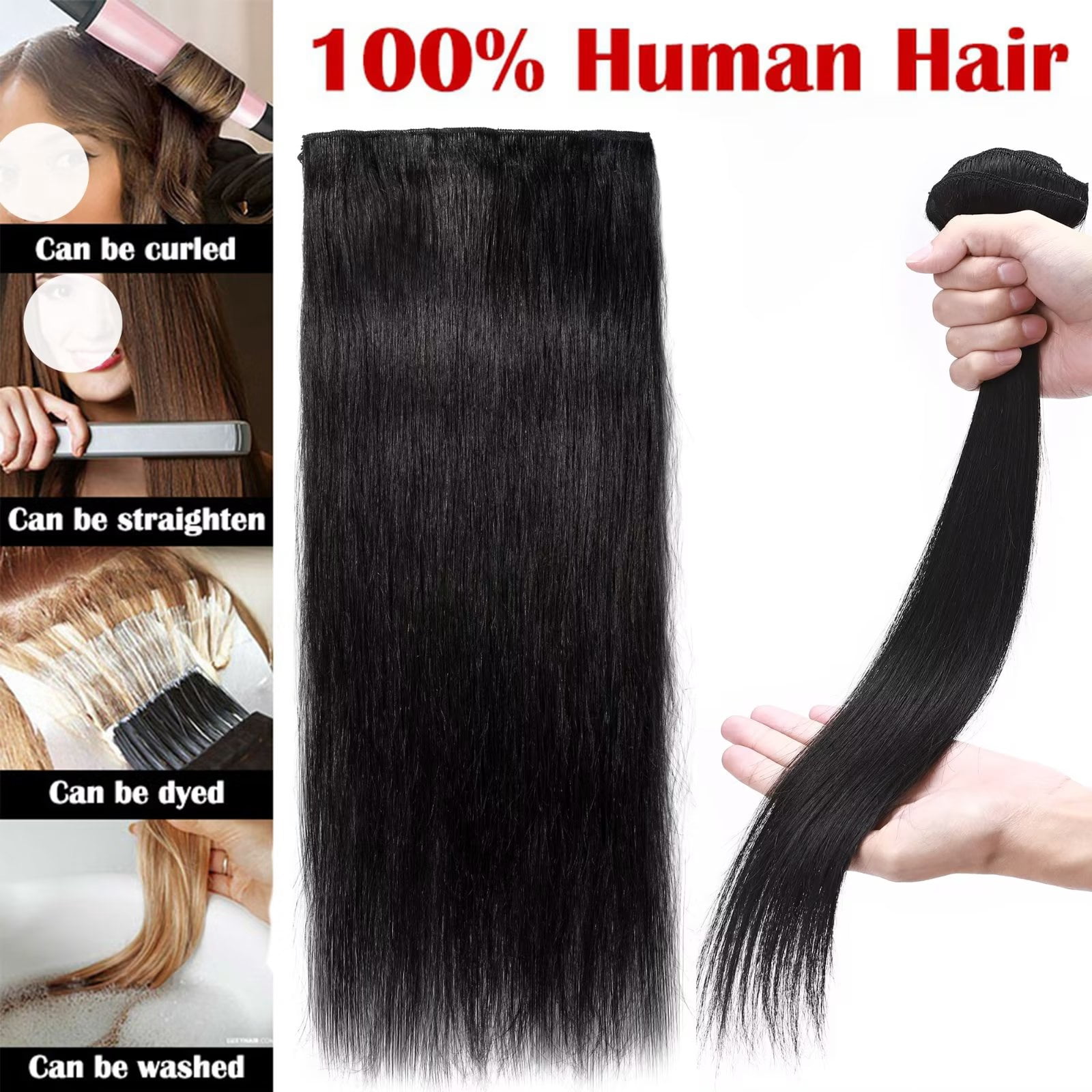 MY-LADY 8Pcs 18Clips Clip in Hair Extensions Human Hair for Women Double Weft Brazilian Remy Straight Human Hair Clip in Hairpiece 12inch #01 Jet Black