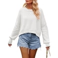 thumbnail image 2 of Women'S Sweater Fall Crew Neck Batwing Sleeve Pullover Sweaters White S, 2 of 7