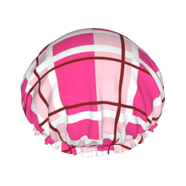 YFYANG Femmes Double Imperméable Douche Cap, Tissu Géométrique Rose Texture Cheveux Réutilisables Cap pour Tous les Styles de Cheveux et les Tailles de Tête