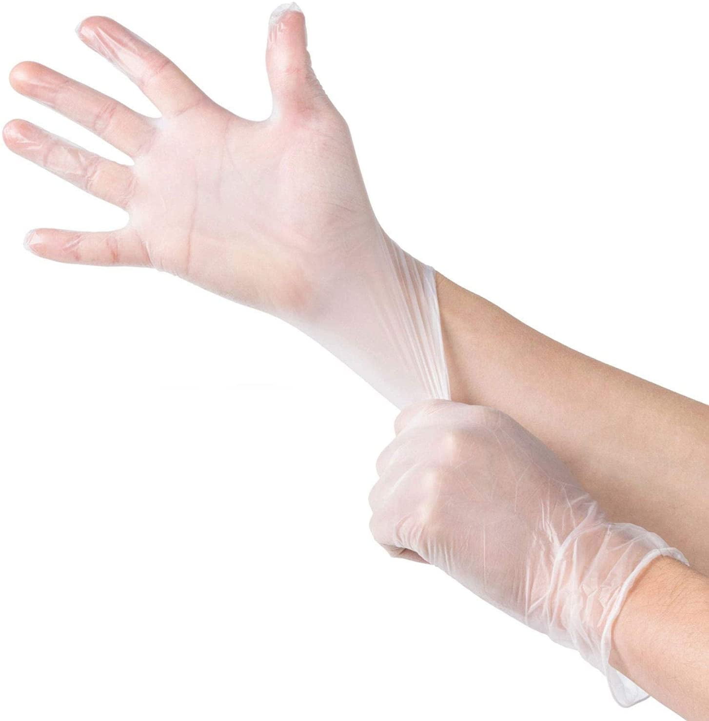 200 Disposable Vinyl Gloves, Non-Sterile, Powder-Free, Smooth Touch, Food Service Grade, Large Size [2x100 Pack]