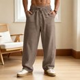 thumbnail image 2 of GEWSEY Men's Casual Linen Pants Loose Fit Drawstring Waist Lightweight Linen Trousers Summer Yoga Beach Long Pants (Coffee, 3XL), 2 of 5