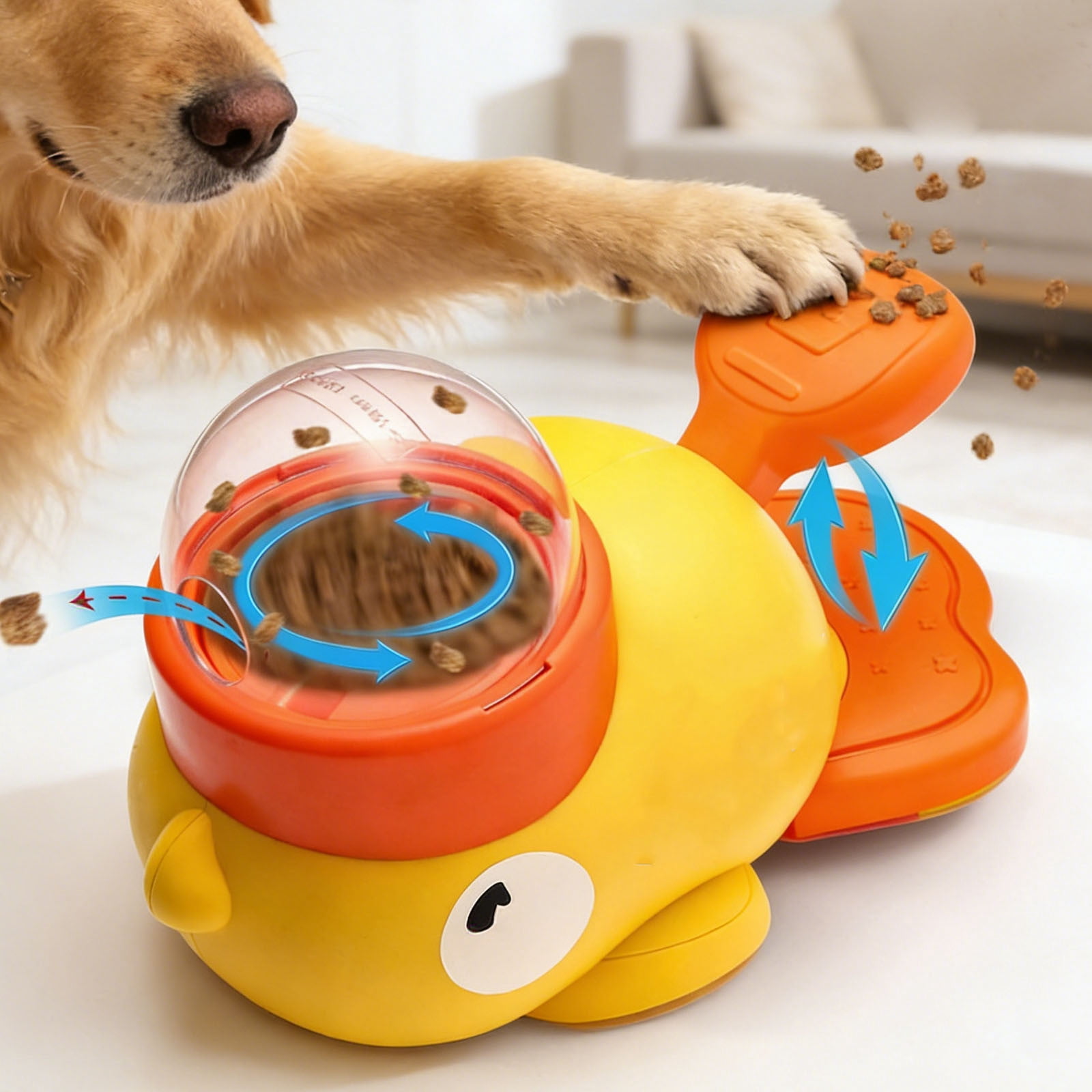 Weloille Interactive Pet Feeder Ducky, 2-in-1 Treat Dispenser Puzzle Toy for Cats and Dogs with 3 Adjustable Lids, Slow Feeder Bowl to Prevent Bloating, Rinse-Clean Design, Pet Enrichment Toy