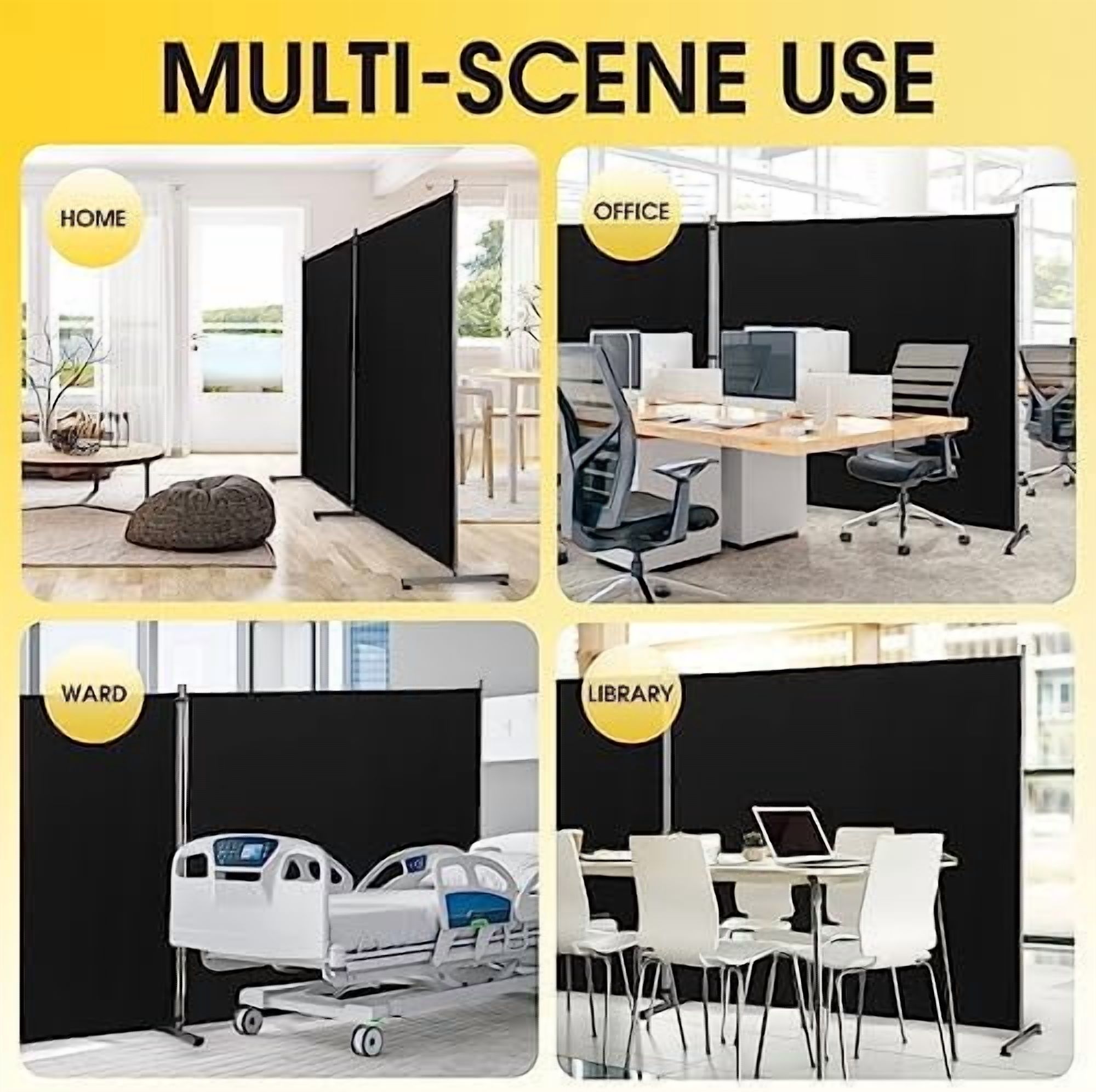 2 Large Panels Room Divider,Portable Office Divider,Convenient Movable,Folding Partition Privacy Screen for Bedroom,Dining Room, Study,142" W x 71" H,Black
