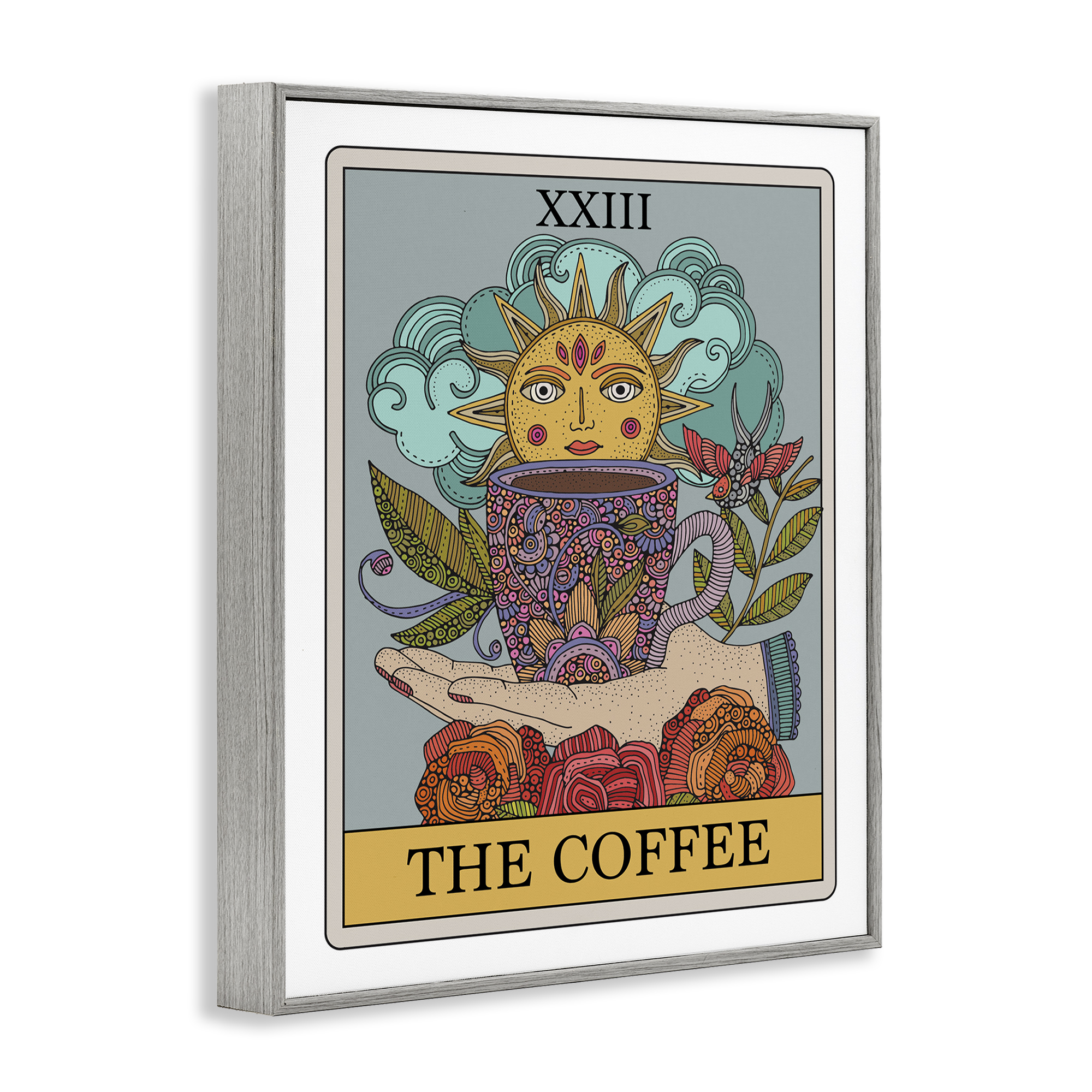 Stupell Industries The Coffee Tarot Food & Beverage Painting Gray Framed Art Print Wall Art, 24 x 30
