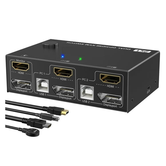 Dual Monitor KVM Switch HMI And DP 2 Port 4K@60Hz HMI DP Extended Display Switcher For 2 Computers Share 2 Monitors ,Fast and Stable Transmission