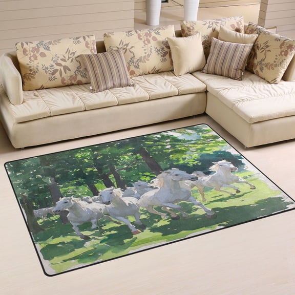 White Horse Soft Polyester Area Rug 31''x20'', Non Slip, Memory Foam, Water Absorbent