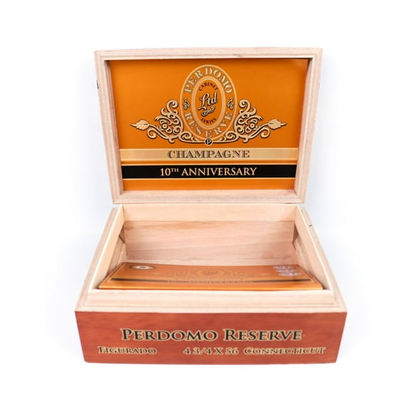 Perdomo Figurado Connecticut 10th Anniversary Empty Wood Cigar Box 8" x 6" x 3"