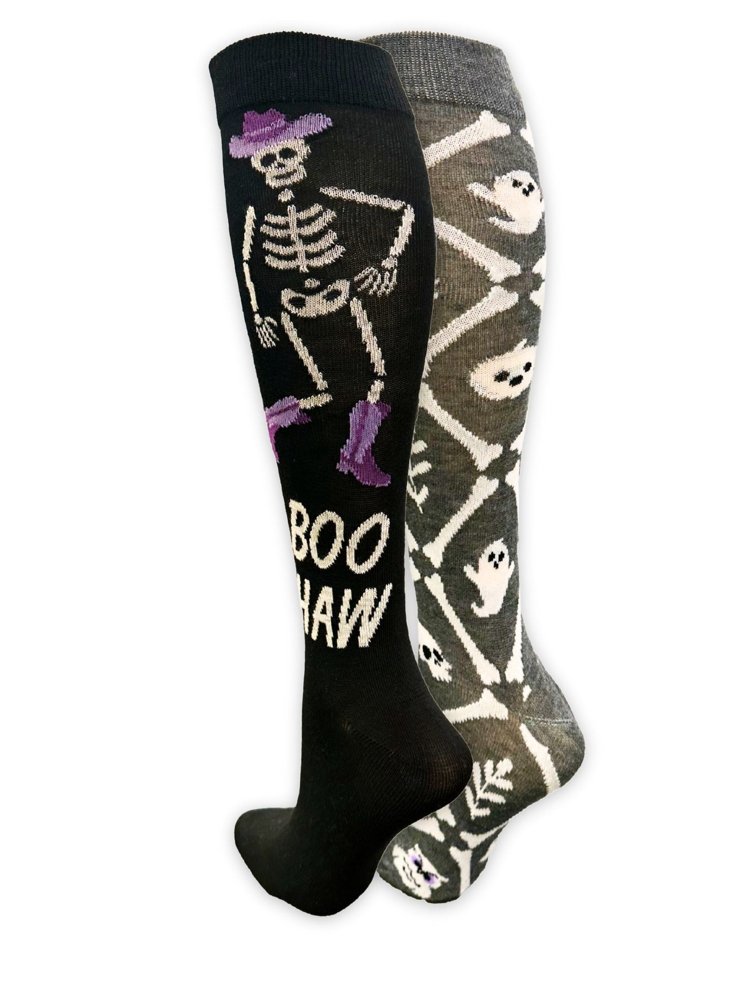 Way To Celebrate! Women's Halloween Boo Haw Knee-High Socks, 2-Pack, Size 4-10