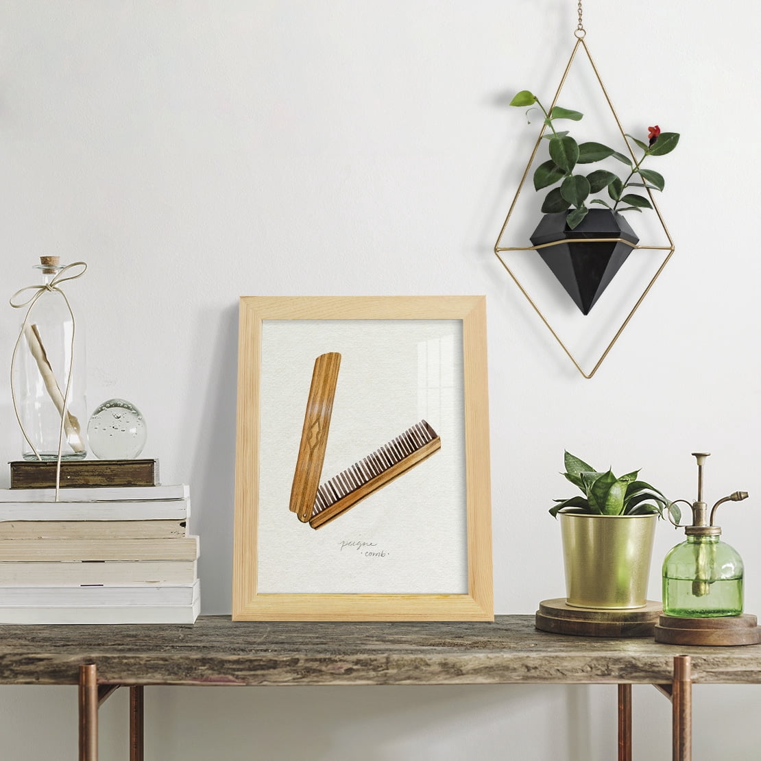 Gilded Toiletries IV - Framed Print w/glass - Natural Wood