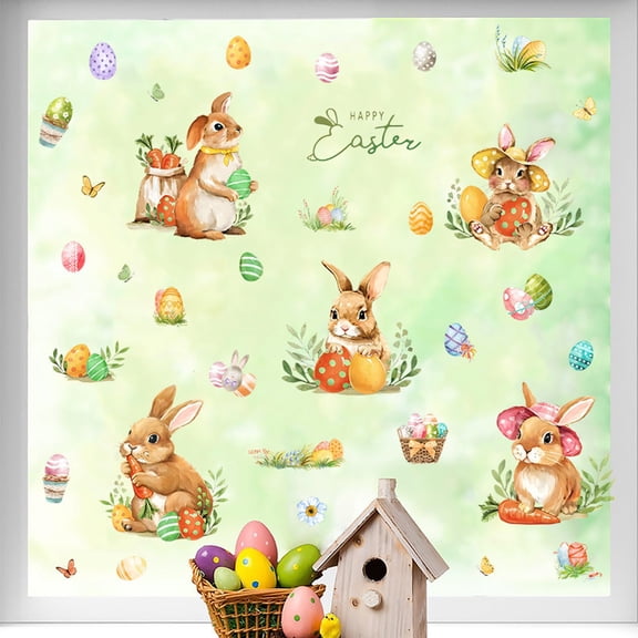 5 Sheets Easter Egg Bunny Wall Decals self-adhesive Vinyl Stickers for Fridge and Room Decor waterproof Removable Festive Party Supplies for Spring Holiday