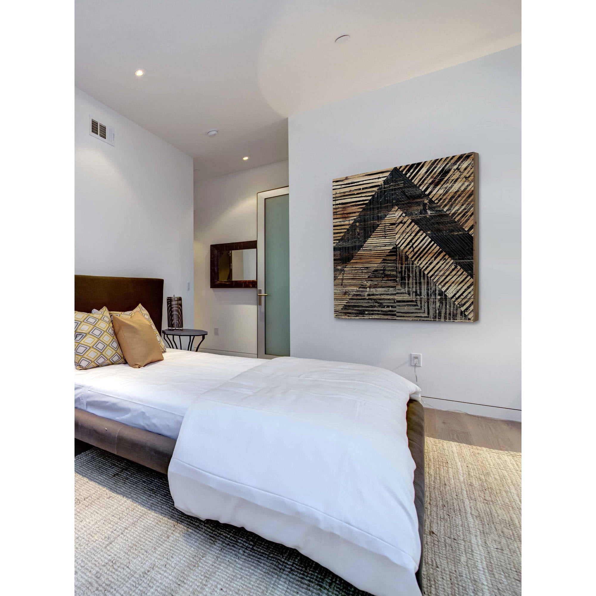 "Patterned Shapes" Painting Print on Natural Pine Wood