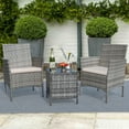 thumbnail image 3 of Homall 3 Pieces Patio Furniture Set Outdoor PE Rattan Wicker Patio Conversation Set Bistro Set with Tempered Glass and Cushioned Chairs, Gray/Beige, 3 of 7
