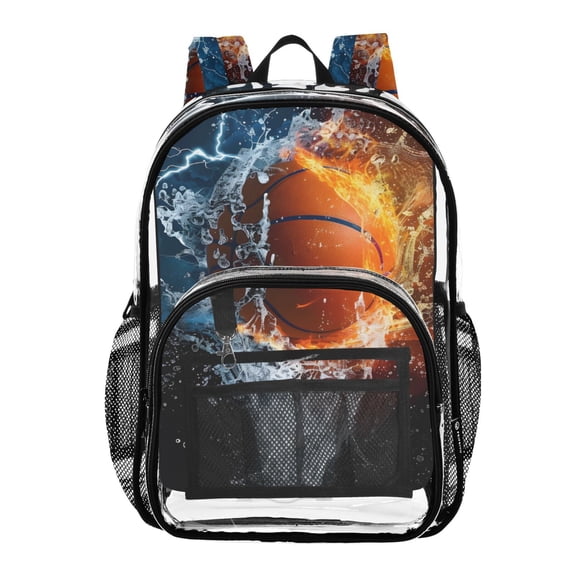 ALAZA Clear Backpack Basketball with Fire Water PVC Transparent BookBag