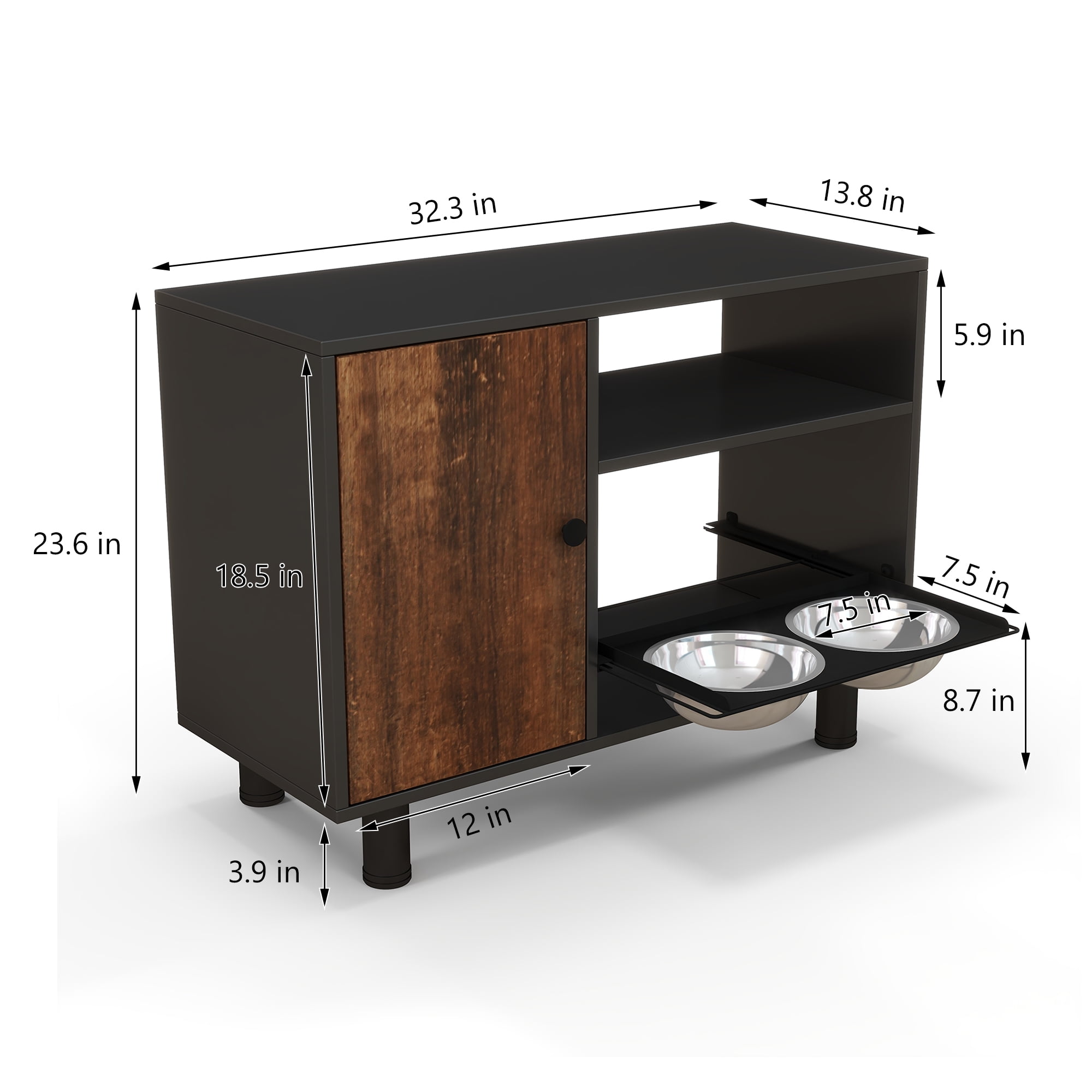 Pefilos 31" Dog Food Storage Cabinet, Large Pet Feeding Station with Stainless Steel Double Pull Out Raised Dog Bowls, Cat Toy Storage Containers Furniture, Black Pefilos 31" Dog Food Storage Cabinet, Large Pet Feeding Station with Stainless Steel Double Pull Out Raised Dog Bowls, Cat Toy Storage Containers Furniture, Black