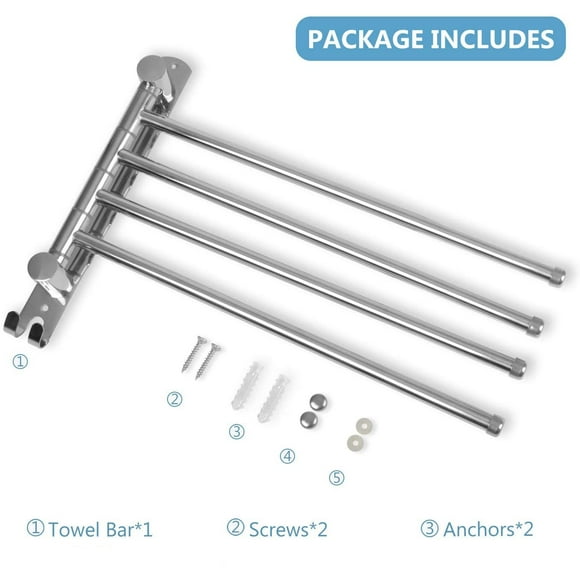 180 ° rotation Towel holder Stainless steel bath towel holder with 4-armed swivel arm towel rail Wall-mounted bathroom towel rails Brushed for bathroom, kitchen and cloakroom