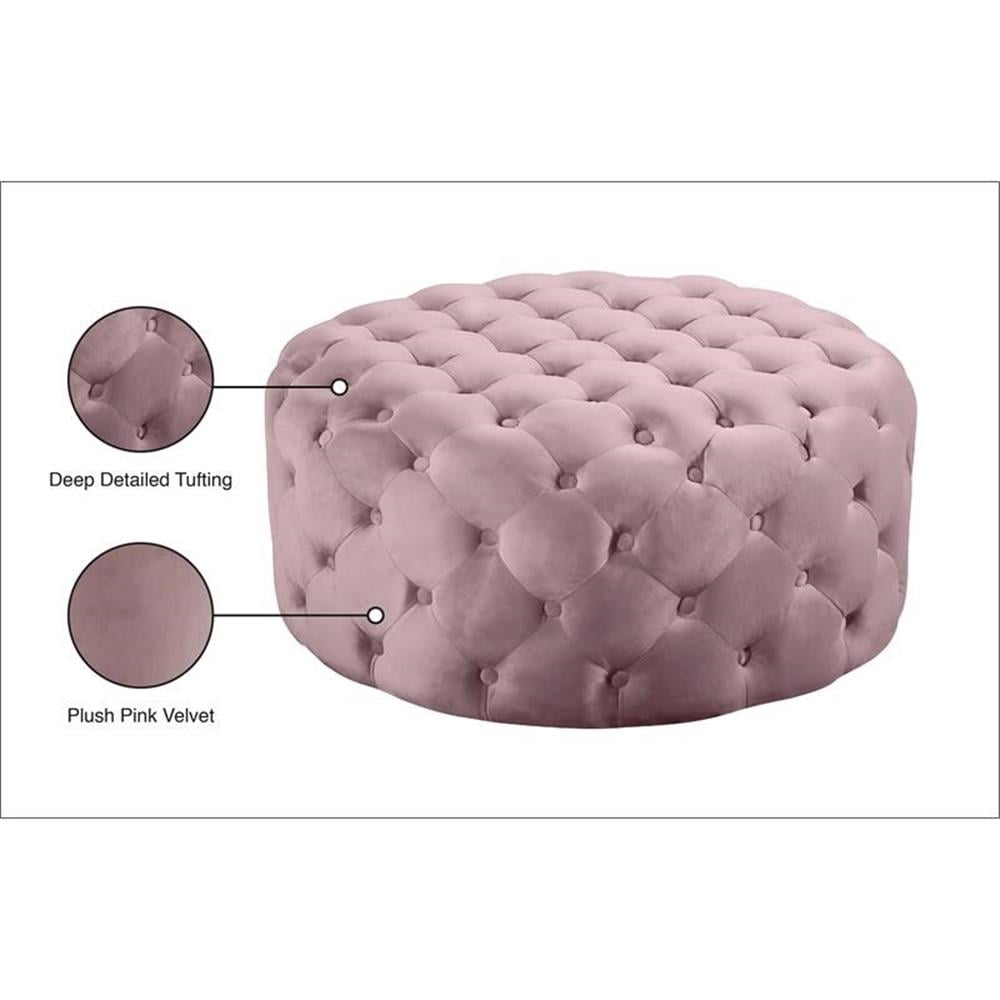 Pemberly Row Modern Button Tufted Pink Velvet Ottoman and Bench