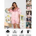 thumbnail image 5 of Short Sleeve Satin Pajama Set for Women - Button Down Sleepwear Top with Shorts Valentine's Gift Pajamas Set 2 Piece Silk Loungewear,S-XXL, 5 of 12