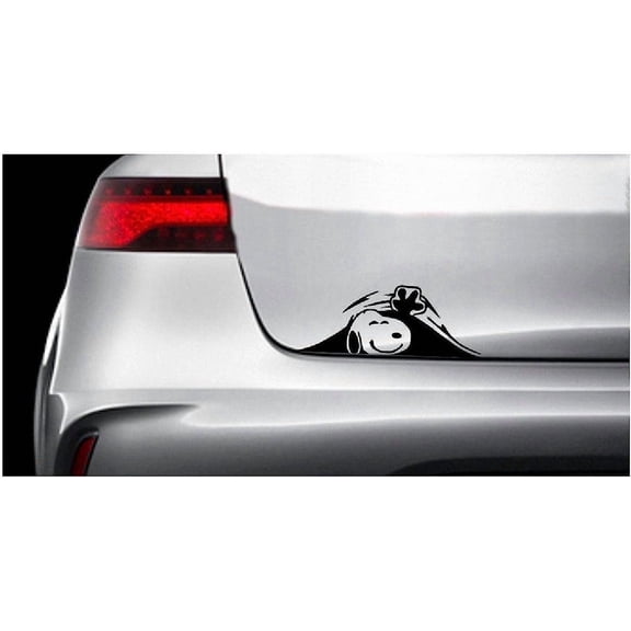 [Pack 2] Snoophy Peeking Car Decal, Black Vinyl Sticker, 8 x 3 inches