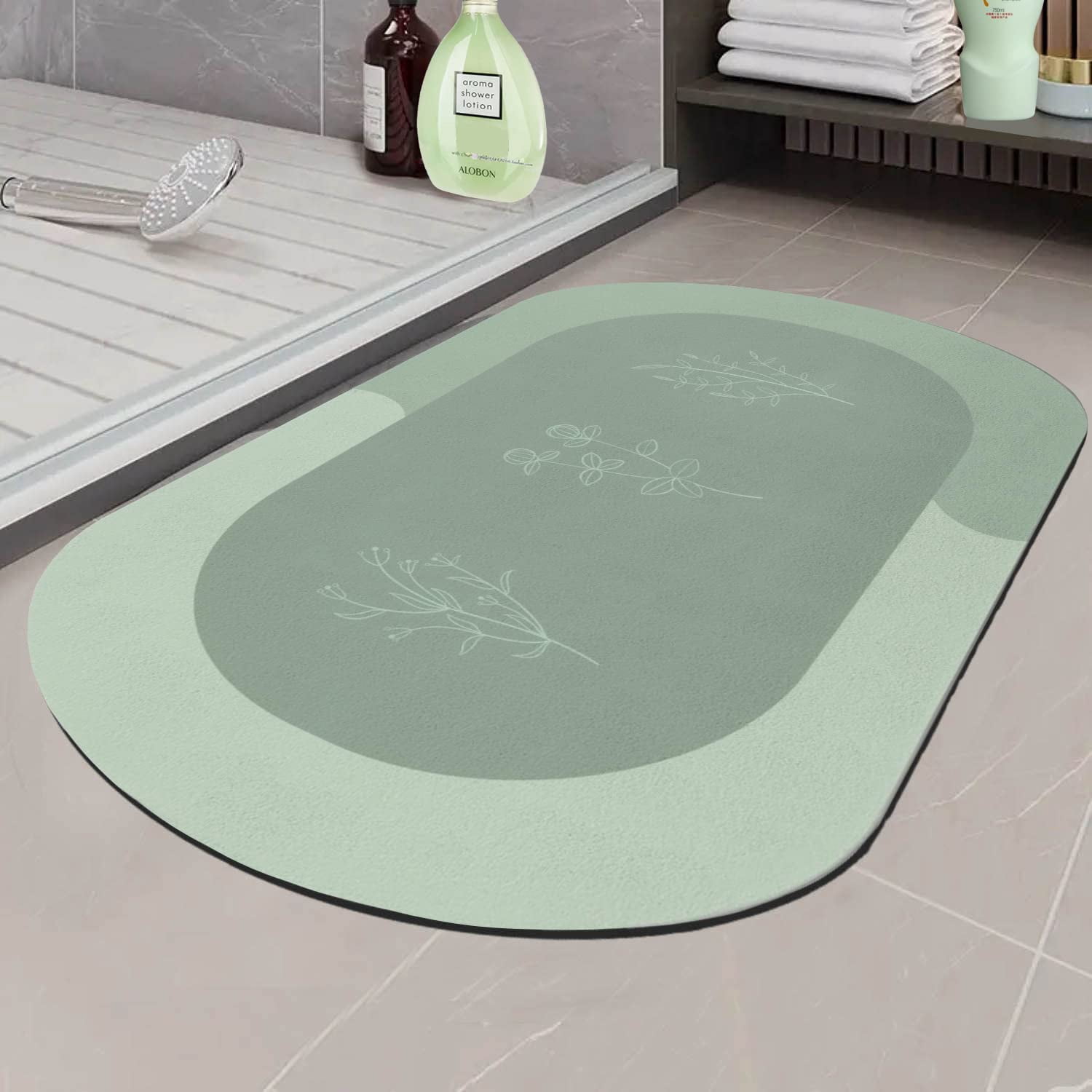Sage Green Bathroom Rugs-Diatomaceous Earth Bath Mat 20x32 Diatom Mud Shower Mat Non Slip Resistant Quick Dry Rubber Olive Green Decor Bathtub Oval Tub Absorbent Bath Mats for Bathroom