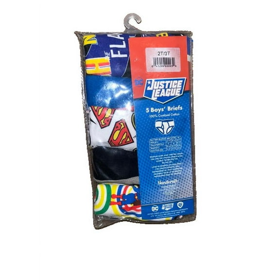 DC Justice League Kids 5 Boys' Briefs, Size 2T/3T, 100% Cotton Comfort