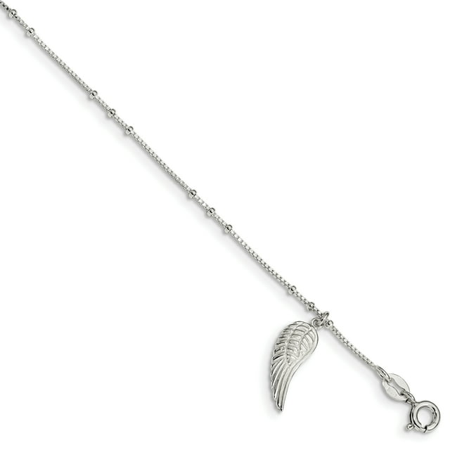 925 Sterling Silver Wing Dangle 9 Inch Anklet Ankle Bracelet Religious