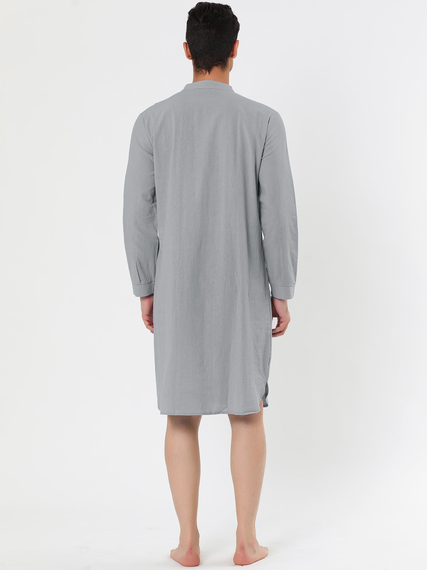 Unique Bargains Men's Banded Collar Nightshirt Sleep Shirt Nightgown S Gray
