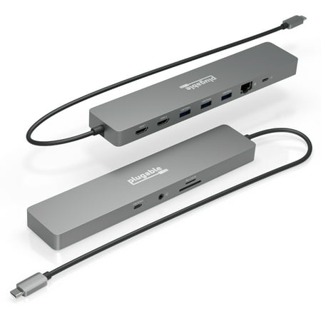 Plugable 11-in-1 USB-C Hub 100W USB-C Pass-through, Laptop Docking Station Dual Monitor with 4K 60Hz HDMI