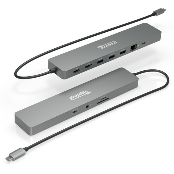 Plugable 11-in-1 USB-C Docking Station, 100W Pass-through Charging, Dual Monitor with 4K 60Hz HDMI, Compatible with Thunderbolt, USB-C Windows, Chromebooks, Displays Mirrored on Mac