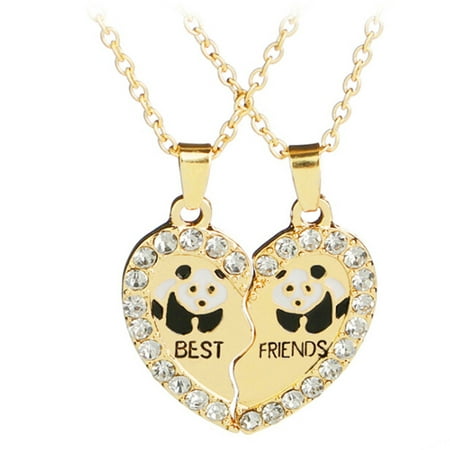 Best Friend  2  Pcs Set Gold Tone Anti-Tarnish Panda Bear Crystals Necklace Friendship Pendant