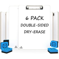 Dry Erase Clipboards Pack of 6, Durable Double-Sided 9"x12" White Clipboard with 6 Dry Erase Erasers, White Board Clipboard with Low Profile Clip for School, Classroom and Home Use