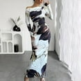 thumbnail image 2 of ZEHJUHAN Women's Elegant One-Shoulder Long Sleeve Bodycon Dress with Floral Print Formal Holiday Bodycon Midi Dress White，L, 2 of 4
