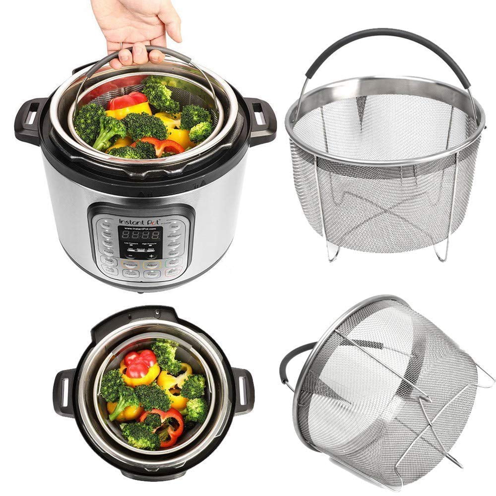 ANGGO Steamer Basket for 6/8 Quart Pressure Cooker,Stainless Steel Steamer Accessory with Silicone Handle for Steaming Vegetables Corn Eggs 