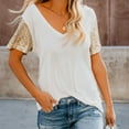thumbnail image 3 of T Shirts for Women Color Block Tops V Neck Tunic Tops Summer Casual Loose Tee Short Sleeve Blouses, 3 of 9
