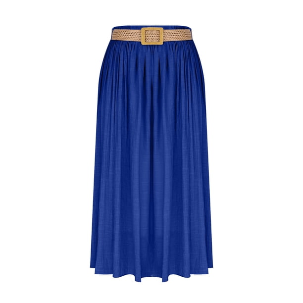 Faldas de Cintura Elástica para las Mujeres de Moda Color Sólido Flamed Tobillo Faldas Casuales para las Mujeres Verano Poliéster