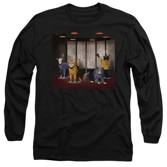 Star Trek Beam Meow Up Long Sleeve Adult 18/1 T-Shirt Black