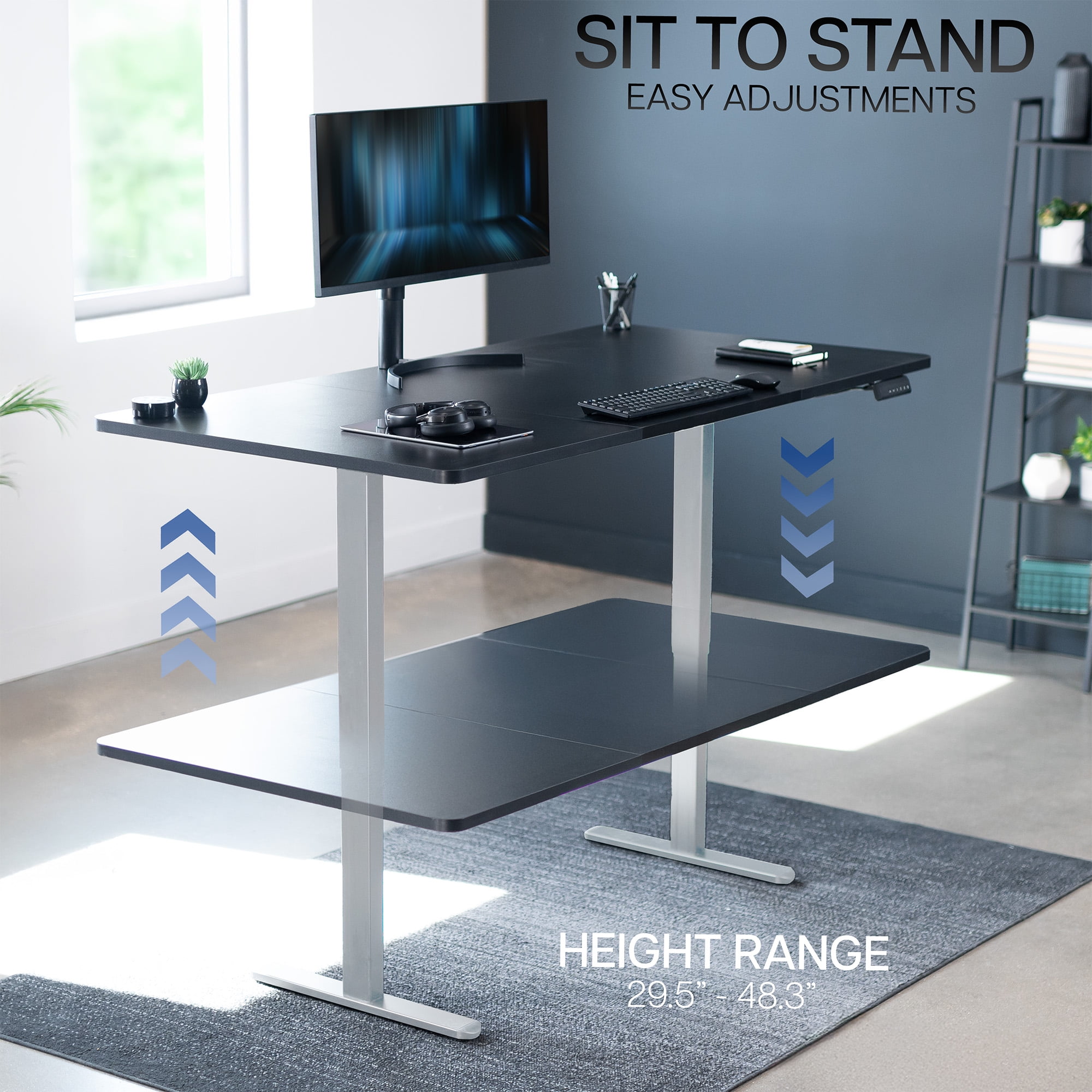 VIVO Electric Dual Motor 71” x 36” Standing Desk, Black Top, Gray Frame