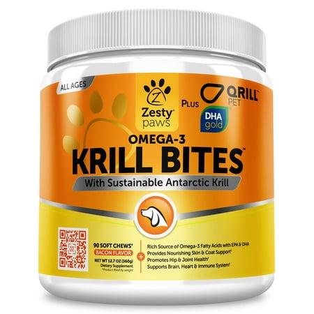 Zesty Paws Omega 3 Krill Fish Oil Soft Chews for Dogs with EPA & DHA for Joints + Skin & Coat, 90 (Best Krill Oil For Dogs)