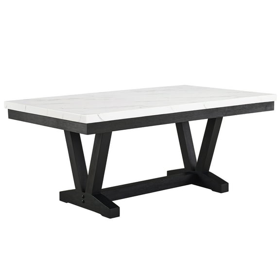 Contemporary Dining Table: White Faux Marble Rectangular Top With Base Modern Table Shining And Black