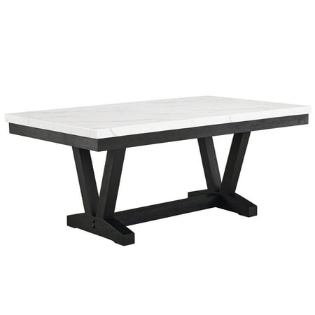 Contemporary Dining Table: White Faux Marble Rectangular Top With Base Modern Table Shining And Black