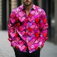 thumbnail image 2 of SERTG Mens Valentine's Day Fashion Print Shirt Lapel Long Sleeve Button Down Collar Casual Breathable Soft Tops(Pink,L), 2 of 5