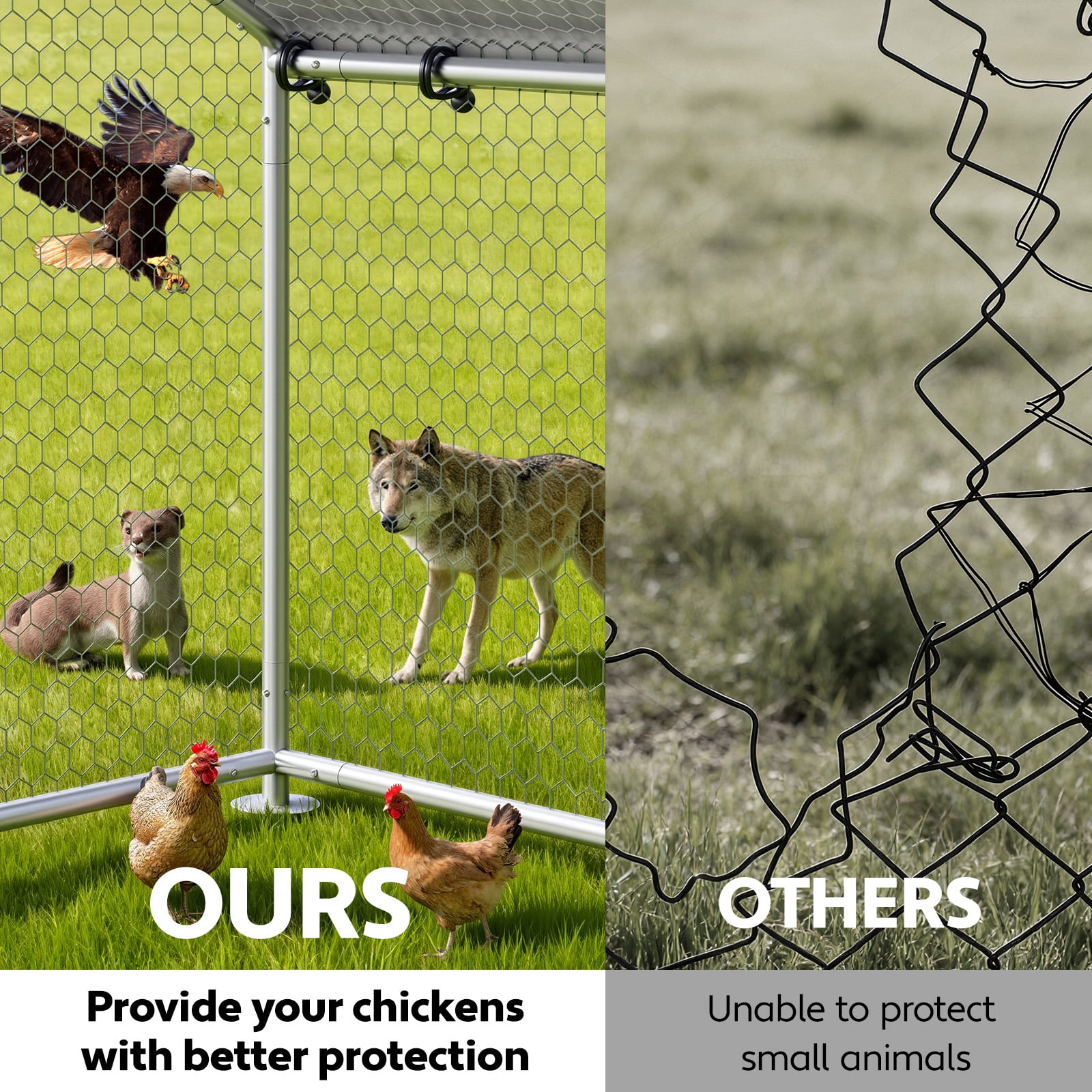 Time Ray Outdoor Chicken Coop with Roosting for 5 Chickens Run Walk-in Metal Poultry Cage for Outdoor Backyard Chicken Run