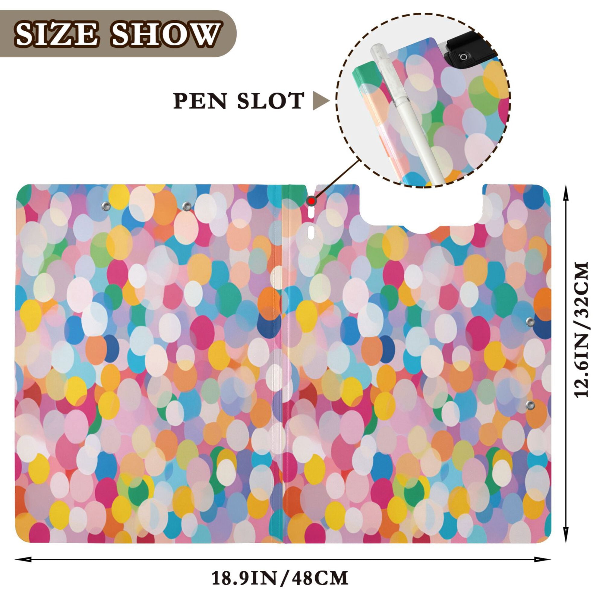 FORMRS A4 Clipboard Folder with Pen Holder Horizontal Foldable School Office Binder, Purple Colorful Circles