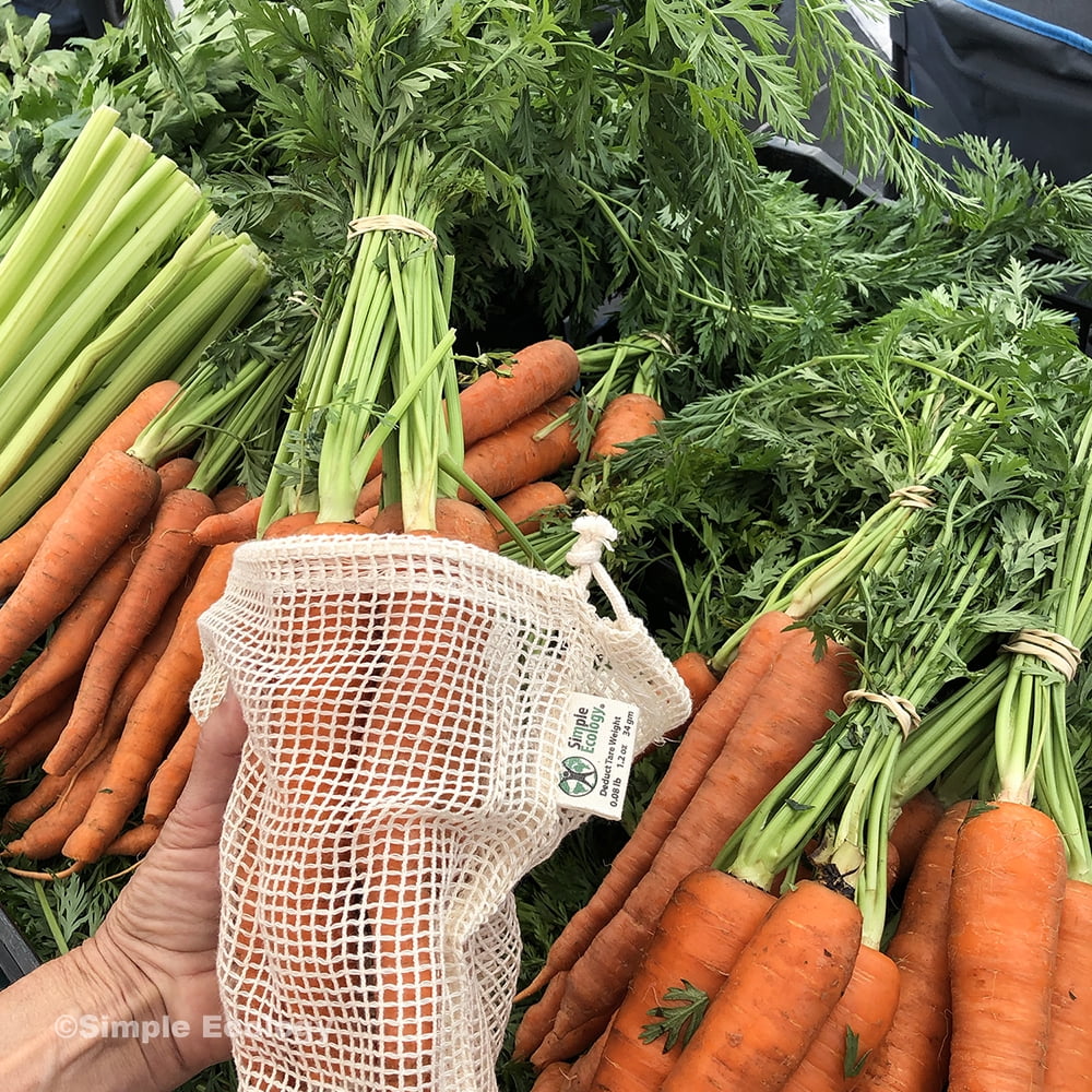 Simple Ecology Organic Cotton Mesh Reusable Grocery Shopping Produce Bags - Set of 10 (2 ea. XL, L, M, S, XS)