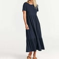 thumbnail image 4 of Valcatch Women Summer Casual Short Sleeve Crewneck A line Swing Flowy Tiered Shirt Maxi Beach Long Dress Outfits, 4 of 6