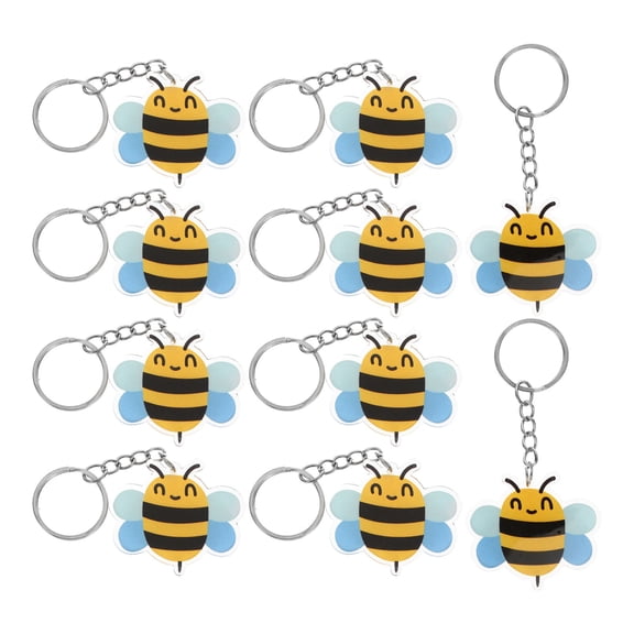 REOFLYUP 10pcs Cute Cartoon Bee Keychain Adorable Bee Pendant For Car Key Decor Key Ring For Bee Themed Parties And