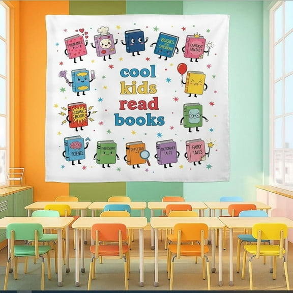ViciArt Cool Kids Read Books Classroom Tapestry – 30"x40" Polyester Library Wall Banner, Cute Teacher Decor for Reading & Back to School