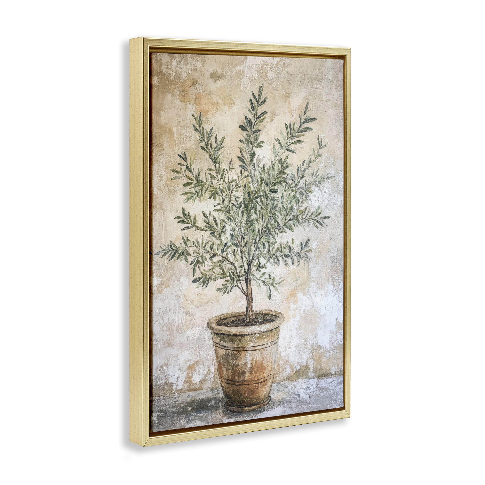 Stupell Industries Mediterranean Potted Olive Gold Framed Floater Canvas Wall Art, design by Petal Prints Design