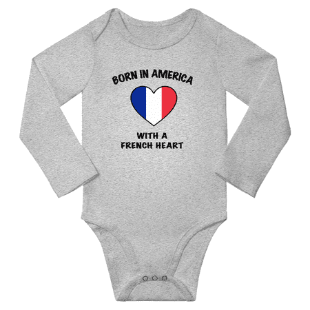 

Born in America With a French Heart Baby Long Sleeve Bodysuit (Gray 18 Months)