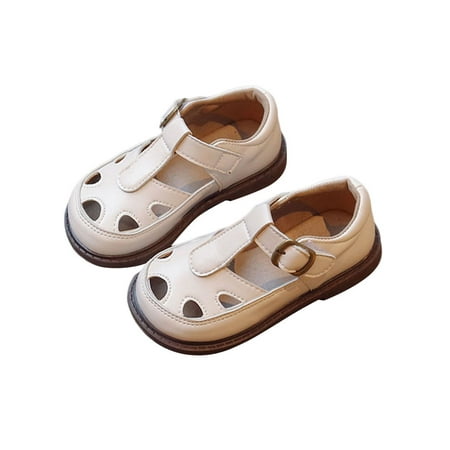 

Welliumy Kids Flats Shoe Summer Flat Sandals Cutout Dress Sandal Outdoor Casual Shoes School Lightweight Closed Toe Beige 6C